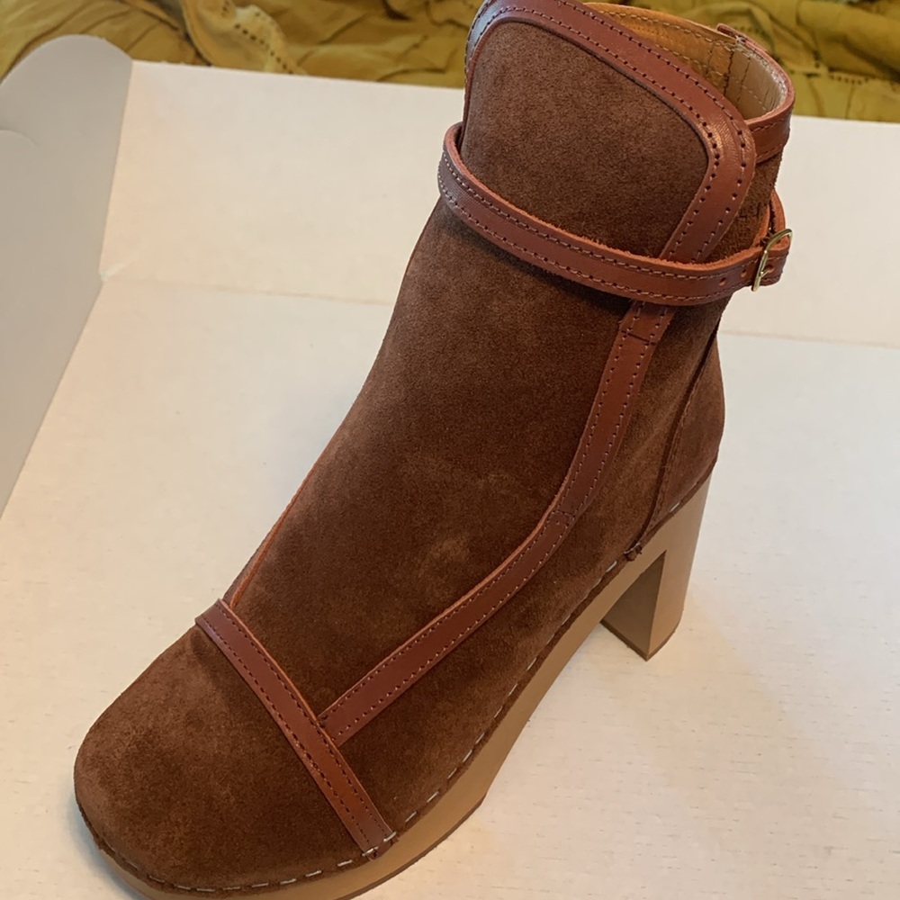 New Swedish Hasbeens Sophisticated Jodhpur Sophia Heeled Clog Boot COGNAC 37-8